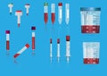 Syringes, vacuum containers, vials and lancets. Realistic vector