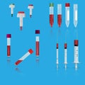 Syringes, vials and lancets. Realistic vector illustrations.
