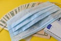 Cash bills dollars and euros protective medical mask Royalty Free Stock Photo