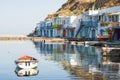 Syrmata colorful fishermans houses at Milos island in Greece