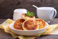 Syrniki (Cottage cheese pancakes, Fritters of cottage cheese)