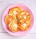 Syrniki Cottage cheese pancakes, Fritters of cottage cheese Royalty Free Stock Photo