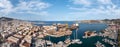 Syros island, Hermoupolis cityscape panorama aerial drone view. Greece, Cyclades