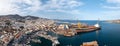 Syros island, Hermoupolis cityscape panorama aerial drone view. Greece, Cyclades