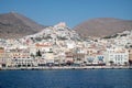 SYROS ISLAND, GREECE - Sep 11, 2015: Beautiful Ermoupoli city seen from the sea. Syros island, the Cyclades