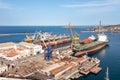 Syros island, Hermoupolis shipyard aerial drone view. Greece, Cyclades