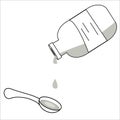 syrup with medicine and a spoon, flu medicine, medicine poured into a spoon, medical solution