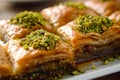 Syrupy Assorted pistachio baklava. Generate Ai