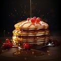 Syrupy Delight - Wholesome Pancakes with Cascading Maple Syrup and Fresh Red Currants - generative AI