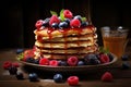 Syrupy Pancakes sweet berries. Generate Ai Royalty Free Stock Photo