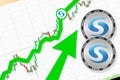 Syscoin going up; Syscoin SYS cryptocurrency price up; flying rate up success growth price chart Royalty Free Stock Photo