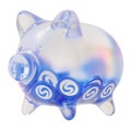 Syscoin (SYS) Clear Glass piggy bank with decreasing piles of crypto coins.