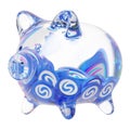 Syscoin (SYS) Clear Glass piggy bank with decreasing piles of crypto coins.