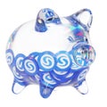 Syscoin (SYS) Clear Glass piggy bank with decreasing piles of crypto coins.