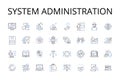 System administration line icons collection. Nerk management, Cybersecurity, IT support, User management, Data analysis