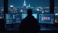 A system administrator, a hacker, a computer scientist, a gamer works constantly at his workplace in an office or apartment