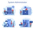 System administrator set. People working on computer and doing Royalty Free Stock Photo