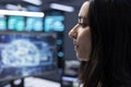 System administrator using AI tech to do checkup in server room