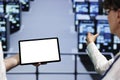 System administrators use mock up tablet Royalty Free Stock Photo