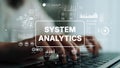 System Analytics Concept with Hands on Keyboard and Data Visualization Elements in a Modern Workspace Setting Royalty Free Stock Photo
