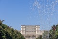 System of artesian fountains on Union Boulevard in front of the Palace of the Parliament, Bucharest, Romania Royalty Free Stock Photo