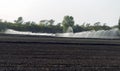 The system of automatic agricultural irrigation, irrigation of the field in the arid zone of agriculture. A long line of