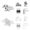 System, balloon, hand, trial .Water filtration system set collection icons in outline,monochrome style vector symbol