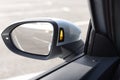 System blind spots of the car. Detail of side keeping assist system switch button. Blind zone monitoring sensor on the