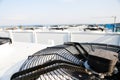 System of central conditioning set on the roof of the building. air conditioners on the roof.