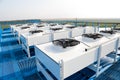 System of central conditioning set on the roof of the building. air conditioners on the roof.