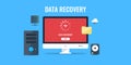 Data backup, data recovery and restoration and security process. Flat design vector banner. Royalty Free Stock Photo