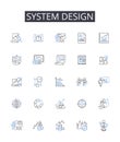 System design line icons collection. Strategic planning, Budget control, Marketing research, Data analysis, Financial