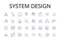 System design line icons collection. Strategic planning, Budget control, Marketing research, Data analysis, Financial