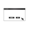 System dialog window with cursor mouse click and buttons. Sign of Dialog Window. Vector illustration isolated on white background.