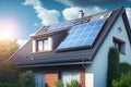 system energy regenerative module Photovoltaic house, suburban roof tiled energy green panels Solar Royalty Free Stock Photo