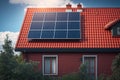 system energy regenerative module Photovoltaic house, suburban roof tiled red panels Solar Royalty Free Stock Photo