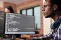 System engineer typing machine learning server code Royalty Free Stock Photo