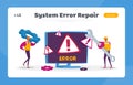 System Error, Website Under Construction Landing Page Template. 404 Page Maintenance. Workers Repairing Network Problem