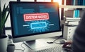 System hacked alert on computer screen after cyber attack on network. Cybersecurity vulnerability on internet, virus, data breach Royalty Free Stock Photo