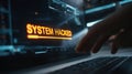 The System Hacked Alert on a Laptop Screen with a User's Hand.AI generated image Royalty Free Stock Photo