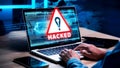 System hacked warning alert hacker using laptop. Danger Cyber attack on computer virus, Cyber security concept. Royalty Free Stock Photo