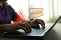 System hacked warning alert on notebook. Cyber attack on computer network. Compromised information internet