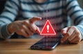 System hacked warning alert on smartphone. Cyber attack on computer network, Virus, Spyware, Malware Malicious software. Cyber