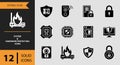 12 System and Hardware Protection Icons solid icon set. Solid system protection icons for secure hardware management Royalty Free Stock Photo