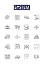 System line vector icons and signs. Computing, Technology, Software, Network, Operating, Automated, Infrastructure