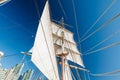 System of ropes, cables and chains, which support a sailing ship`s mast