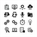 System Settings and Workflow Solid Icons Set with Cloud, Gear and Technology Symbols Royalty Free Stock Photo