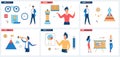 System solutions for budget planning, startup implementation strategy set and tiny people