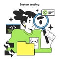 System testing level. Software testing methodology. IT specialist searching Royalty Free Stock Photo