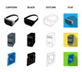 A system unit, a flash drive, a scanner and a SD card. Personal computer set collection icons in cartoon,black,outline Royalty Free Stock Photo